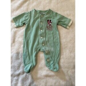 Disney Baby Vintage Preemie Romper Mickey Football Green Baby Footed